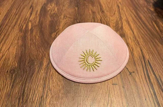 Custom pink kippah +pattern print inside ,