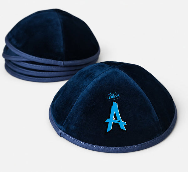 Kippas personnalisées en velours bleu marine — 100 pièces