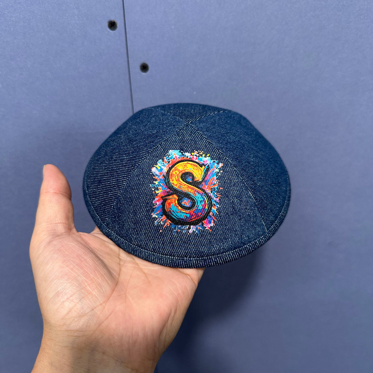 Kippas personnalisées en denim avec motif intérieur imprimé — lot de 100 pièces, livraison express