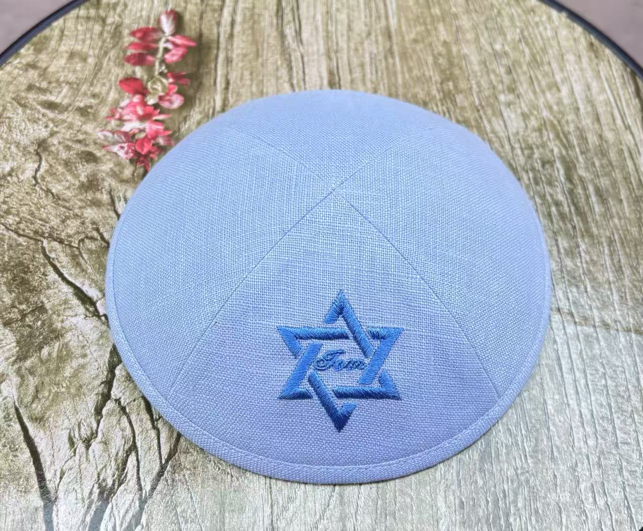 Custom Light Blue Linen Kippah for Baby , Wedding KIPPOT,KIPOT,YARMULKA,DENIM, Bar Mitzvh--100pcs/lot