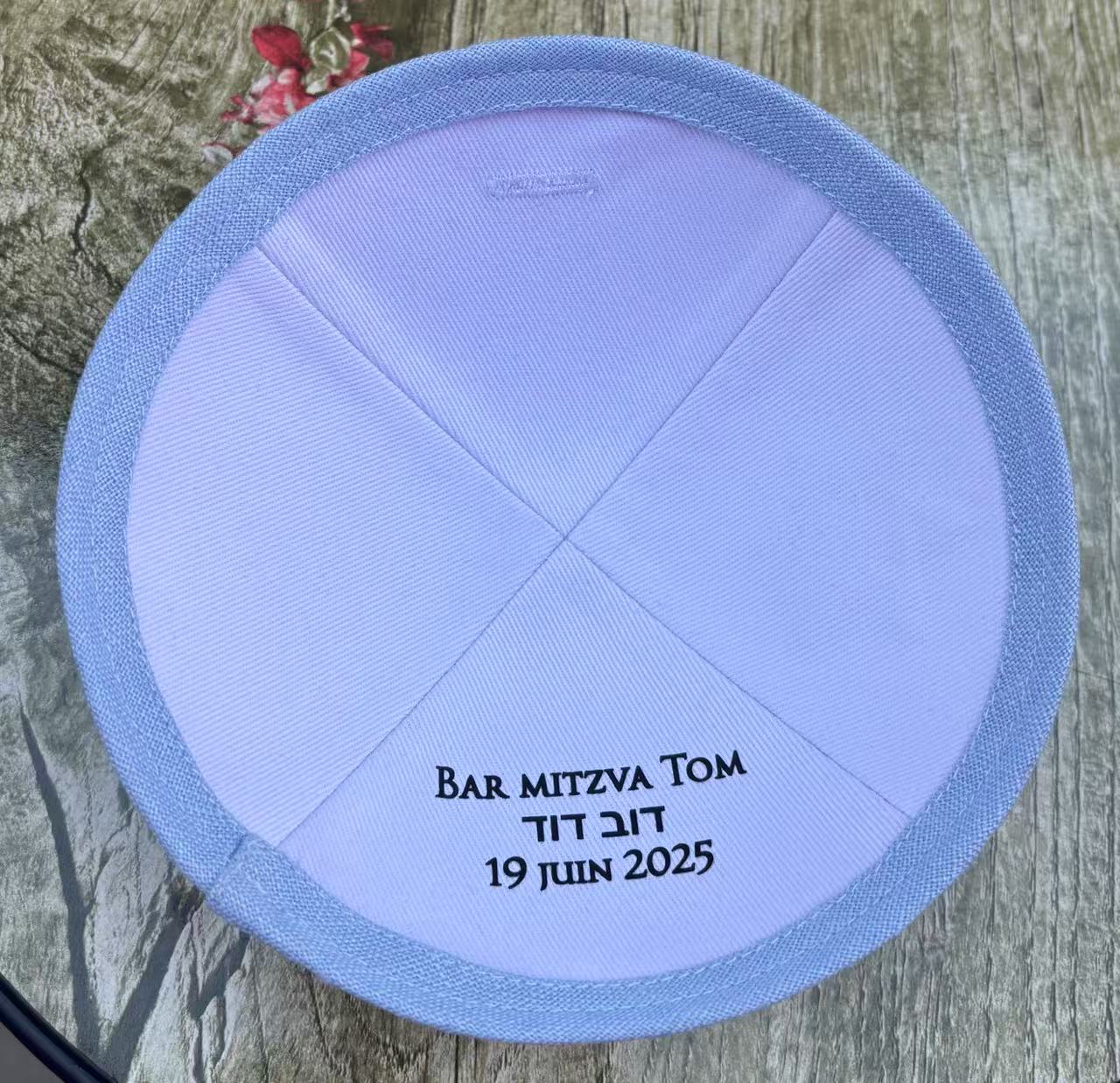 Custom Light Blue Linen Kippah for Baby , Wedding KIPPOT,KIPOT,YARMULKA,DENIM, Bar Mitzvh--100pcs/lot