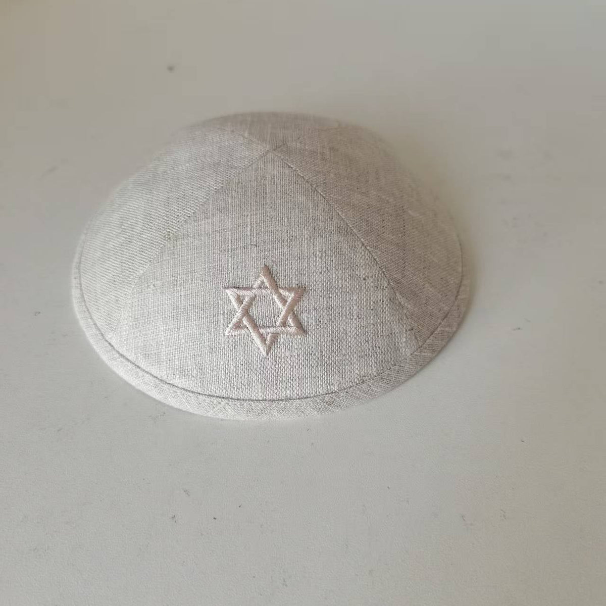 Custom David Star White Linen Kippot Beige Kippah  Wedding Kippot,Jewish Yarmulkes Brit Mila with Metal Hair Clip